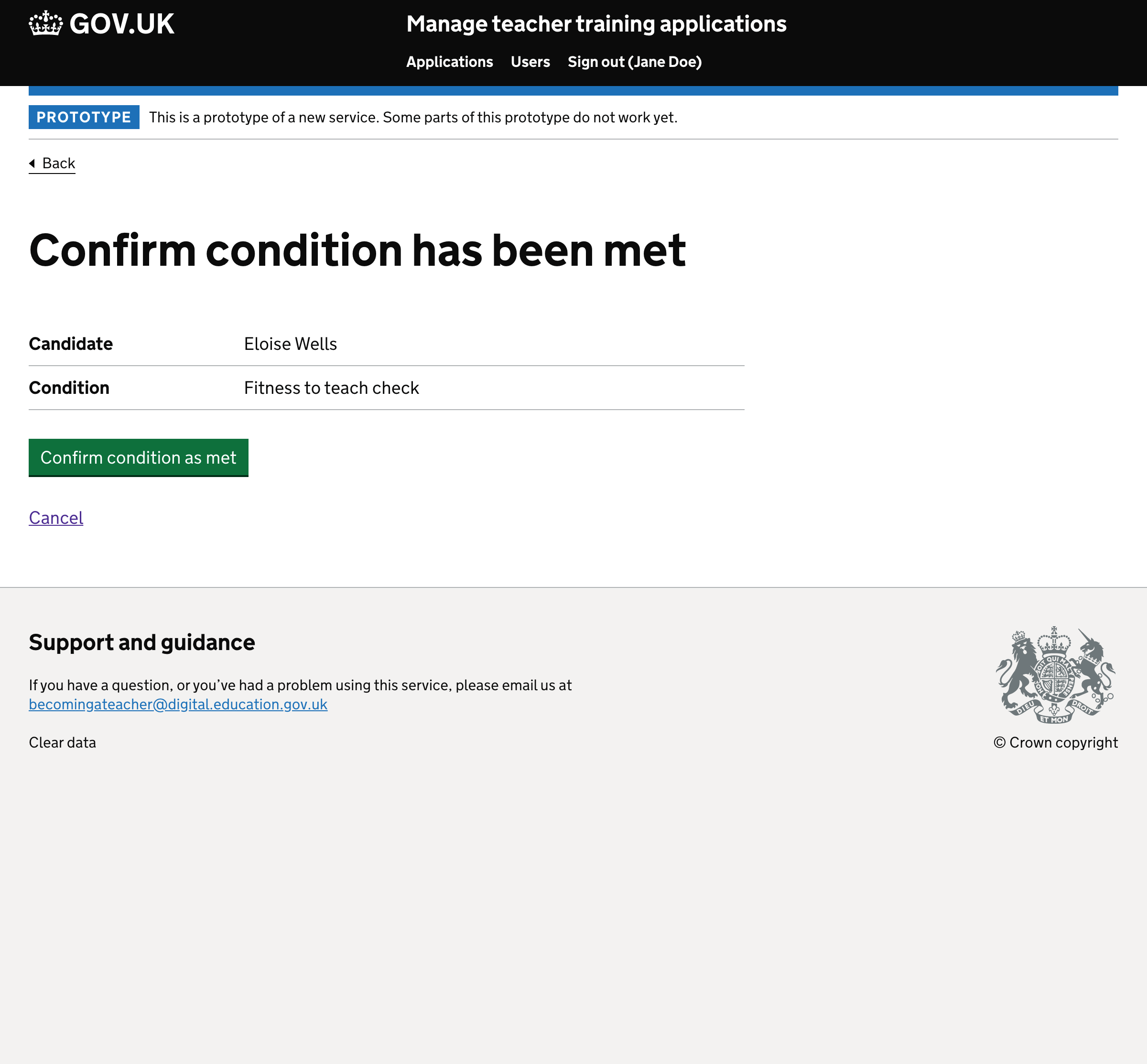 Screenshot of confirm met